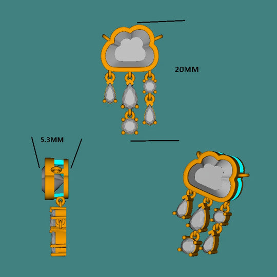 Kuololit 2ct Blue Cloudy Moissanite  Necklace for Women Solid 18K 14k Gold Diamond Blue Rainny Necklace for Wedding Christmas