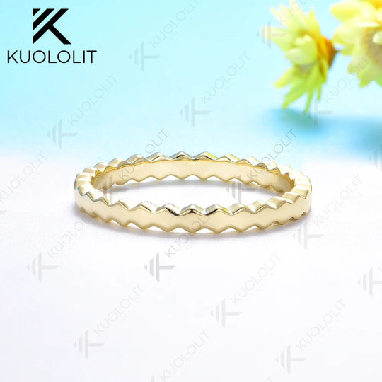 Kuololit Hexagon Band for Women Solid 18K 14K 10K Gold Ring for Anniversary Engagement Gifts Party Christmas