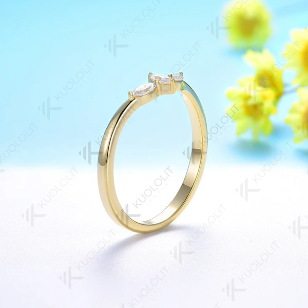 Kuololit 0.3CTW Lab Grown Diamond Marquise Band for Women Solid 18K 14K 10K Gold Ring for Anniversary Engagement Gifts Party