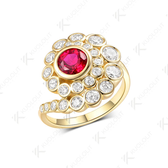 Kuololit 1CT Lab Grown Ruby Moissanite Spiral Ring for Women Solid 14K10K 585 Yellow Gold Spiral Ring for Christmas Gifts Party