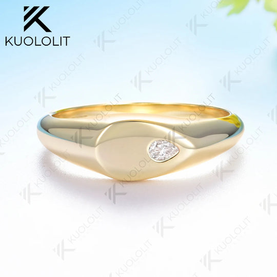 Kuololit 0.15CT Lab Grownn Diamonds Ring for Women Soild 10K 14K Yellow Gold Pear Cut Engagement Ring for Christmas Gifts Party