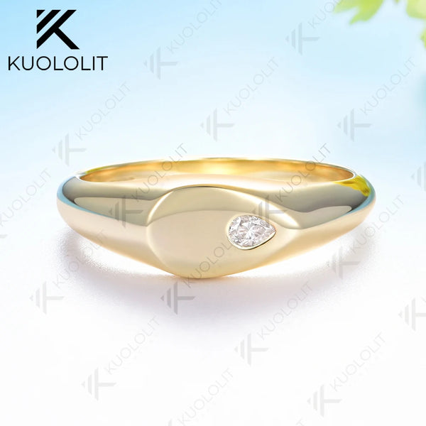 Kuololit 0.15CT Lab Grownn Diamonds Ring for Women Soild 10K 14K Yellow Gold Pear Cut Engagement Ring for Christmas Gifts Party