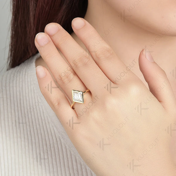 Kuololit 2.5CT Rhombus Moissanite Ring for Women Solid 18K 14K 10K 585 Yellow Gold Moissanite Engagement Ring for Christmas Gift