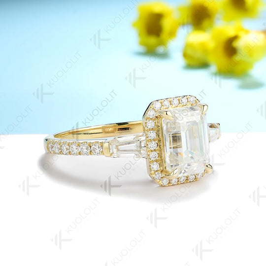 Kuololit 2ct Emerald Cut Rings for Women Men Solid 14K 10K Yellow Gold Set Ring for Wedding Luxury ENGAGEMENT Classic Christmas