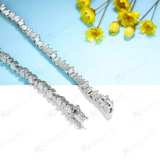 Kuololit 10.64CTW Moissanite Bracelets for Women Men 14K 10K 585 Solid Gold 925 Silver Princess for Engagement Classic Christmas