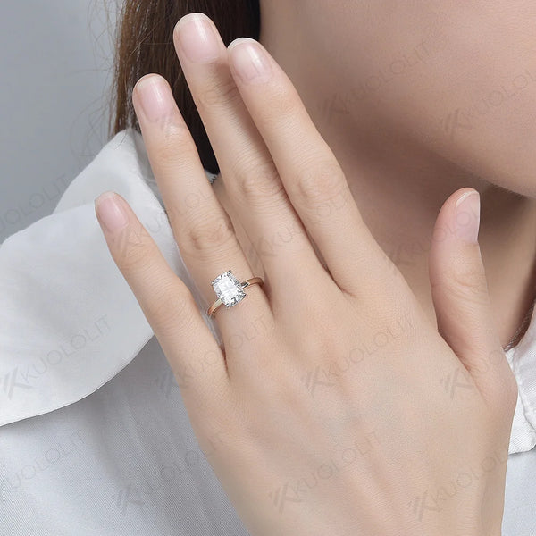 Kuololit 2.5CT Moissanite Ring for Women Solid 14K 10K 585 Cushion Two Tone Color Yellow Gold for Engagement Wedding Christmas