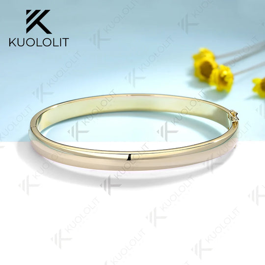 Kuololit Pure Gold Bangle for Women Solid 10K Yellow Gold Oval Shaped Bracelet for Wedding Engagement Trendy Gift Anniversary