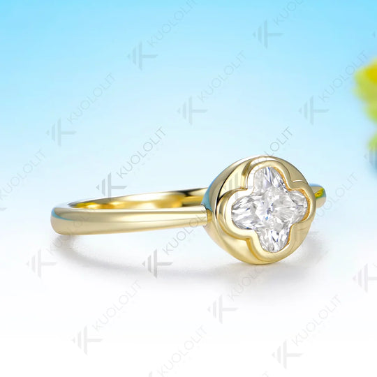 Kuololit 1.5CT Moissanite Custom Ring for Women Solid 14K 10K 585 Yellow Gold Flower for Christmas Gift Engagement Anniversary