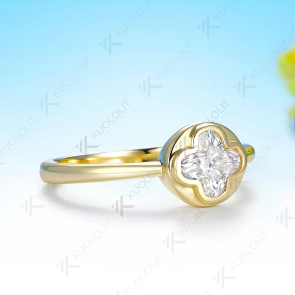 Kuololit 1.5CT Moissanite Custom Ring for Women Solid 14K 10K 585 Yellow Gold Flower for Christmas Gift Engagement Anniversary