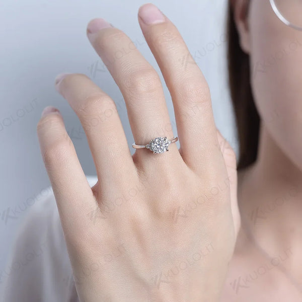 Kuololit 1CT Moissanite Rings for Women Sliver 925 White Gold Round Cut  for Anniversary Wedding Engagement Classic Jewelry