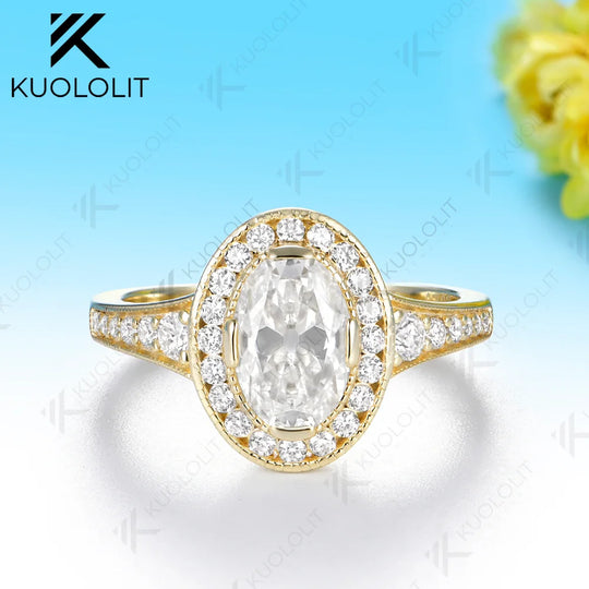 Kuololit 1.5CT OMC Oval Moissanite Custom Ring for Women Solid 14K 10K Yellow Gold Engagement Ring for Anniversary Christmas
