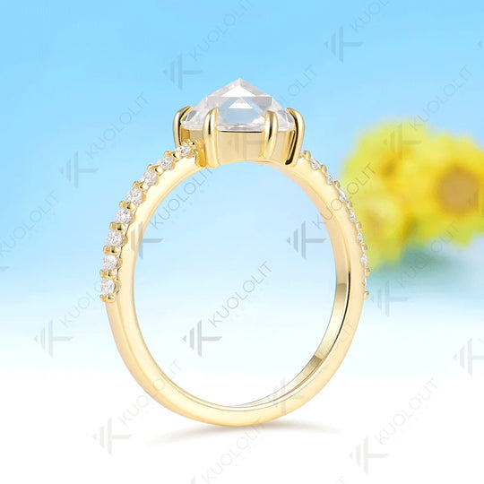 Kuololit 1.5CT Hexagon Rose Cut Moissanite Ring for Women Solid14K10K 585 Yellow Gold Engagement Ring for Anniversary Christmas
