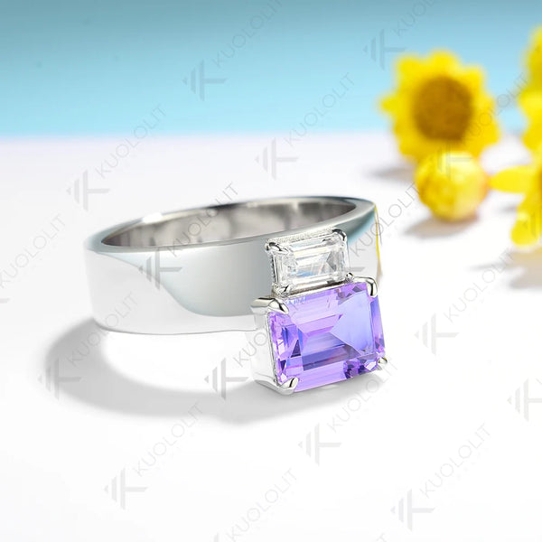 Kuololit 2CTW Natural Amethyst Rings for Women Solid 18K 14K 10K Gold Moissanite Rings for Engagement Wedding Anniversary Party