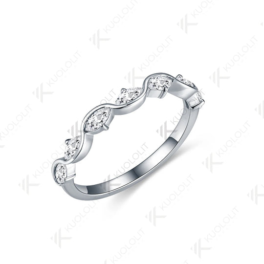 Kuololit 0.7CTW Marquise Moissanite Ring Eternity Half Band for Women Solid14K10K585 White Gold Eternity Half Band for Christmas
