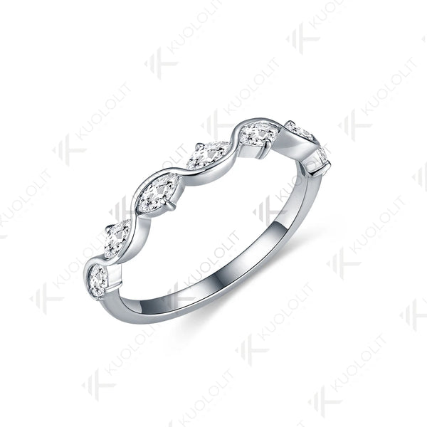 Kuololit 0.7CTW Lab Grown Diamonds Marquise Ring for Women Solid 14K 10K 585 White Gold Wedding Band for Christmas Gifts Party
