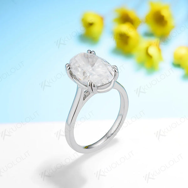 Kuololit 6CT Oval Cut Moissanite Ring for Women Solid 14K 10K 585 PT950 Gold Silver Yellow Gold for Engagement Wedding Christmas Gifts