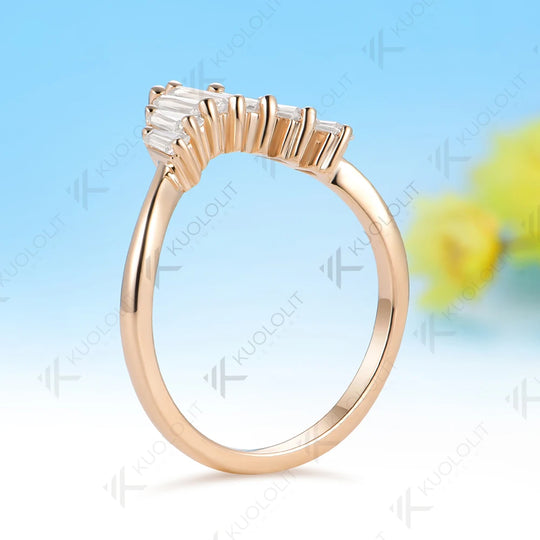 Kuololit Moissanite V Custom Ring for Women Solid 14K 10K 585 Rose Gold Wedding Band Ring for Christmas Gifts Party Anniversary