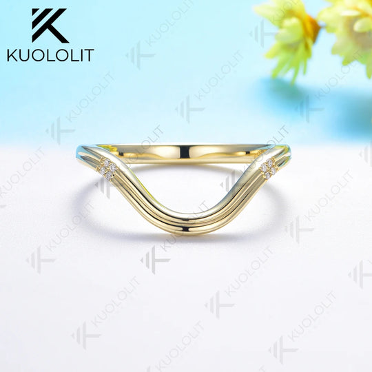 Kuololit 0.03CTW Moissanite V Band for Women Solid 18K 14K 10K Gold Ring for Anniversary Engagement Gifts Party Christmas