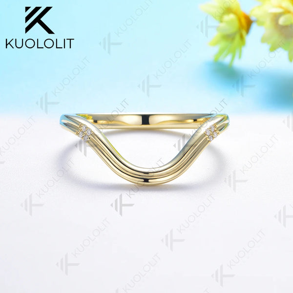 Kuololit 0.03CTW Moissanite V Band for Women Solid 18K 14K 10K Gold Ring for Anniversary Engagement Gifts Party Christmas