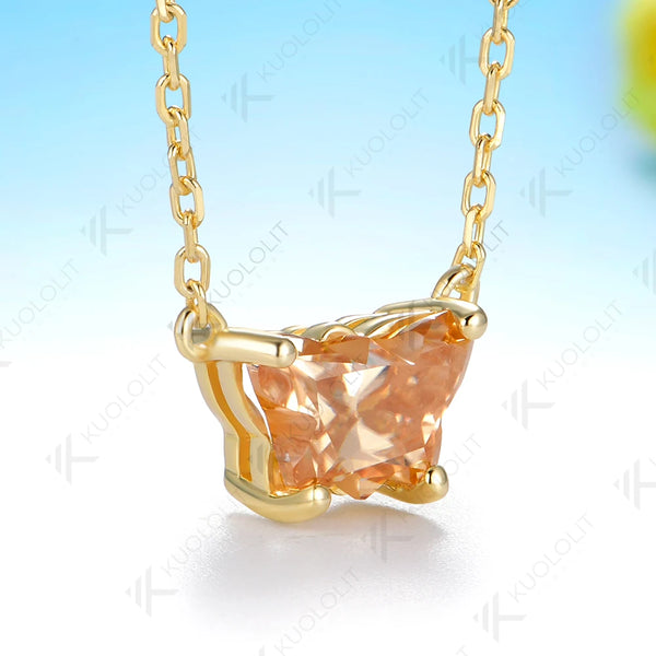 Kuololit 2CT Butterfly Champagne Moissanite Necklace for Women Solid 14K 10K Yellow Gold Animal Pedant for Christmas Party Gifts