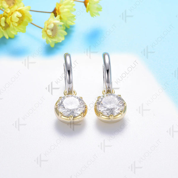 Kuololit 4CTW Round Cut Moissanite Hoop Earrings for Women Solid 18K 14K 10K Gold Earrings for Anniversary Engagement Gifts