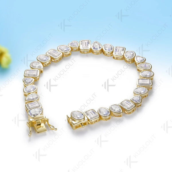 Kuololit 26.5CTW Heart Oval Pear Emerald Cut Moissanite Custom Bracelet for Women Men 14K 10K 585 Yellow Gold for Christmas Gift