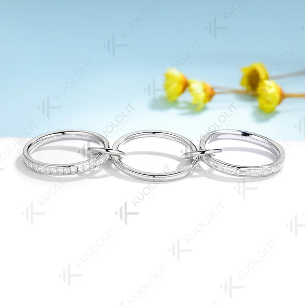 Kuololit 4.6CTW Moissanite Stackable Rings for Women Solid 18K 14K 10K 585 White Gold Bezel Set Bands for Party Christmas Gifts