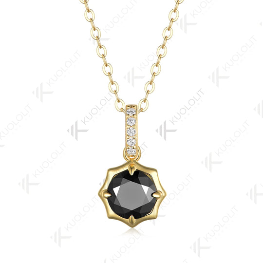 Kuololit 1CT Black Moissanite Necklace for Women Solid 18K 14K 10K 585 Yellow Gold Round Cut Moissanite Penant for Christmas