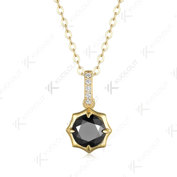 Kuololit 1CT Black Moissanite Necklace for Women Solid 18K 14K 10K 585 Yellow Gold Round Cut Moissanite Penant for Christmas