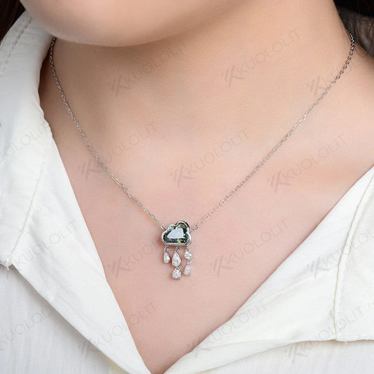 Kuololit 2CT Champagne Cyan Cloudy Moissanite Necklace for Women Solid 14K 10K 585 Rose Gold Wedding Necklace for Christmas Gift