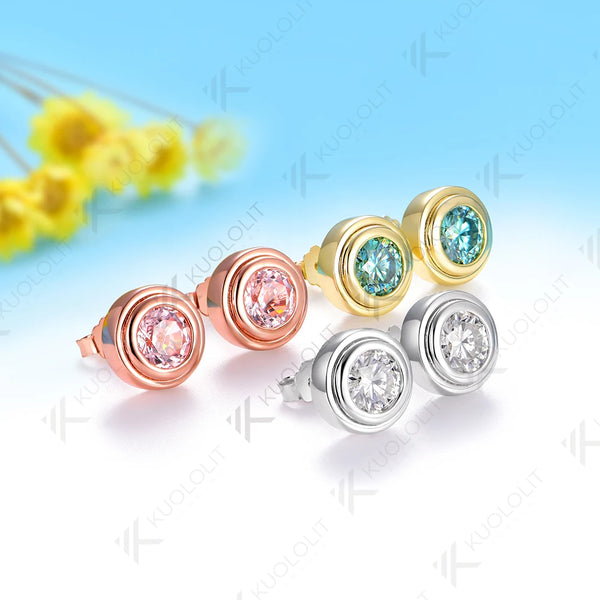 Kuololit 2CTW Lab Grown Pink Sapphire Custom Stud Earrings for Women Solid 14K 10K 585 Yellow Gold for Christmas Gifts Party