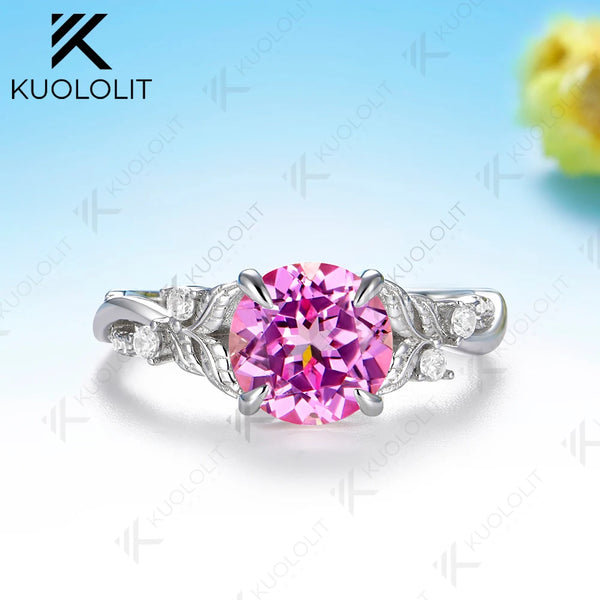 Kuololit 2CT Lab Grown Pink Sapphire Moissanite Ring for Women Solid 14K 10K 585 White Gold Ring for Engagement Christmas Gifts