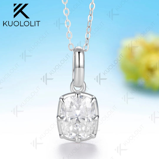 Kuololit 2.5CT Enlonged Cushion Moissanite Necklace for Women Solid 585 14K 10K Yellow Gold Necklace for Christmas Gift Party