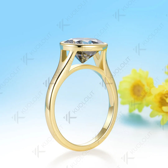 Kuololit 3CT Gray Oval Cut Moissanite Set Ring for Women Solid 14K 10K 585 Yellow Gold Engagement Ring for Christmas Gifts Party