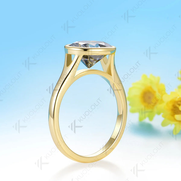 Kuololit 3CT Gray Oval Cut Moissanite Set Ring for Women Solid 14K 10K 585 Yellow Gold Engagement Ring for Christmas Gifts Party