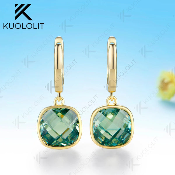 Kuololit 8CTW Cyan Moissanite Clip Earring for Women Solid 14K 10K Yellow Gold Double Rose Cut Earring for Christmas Gift Party