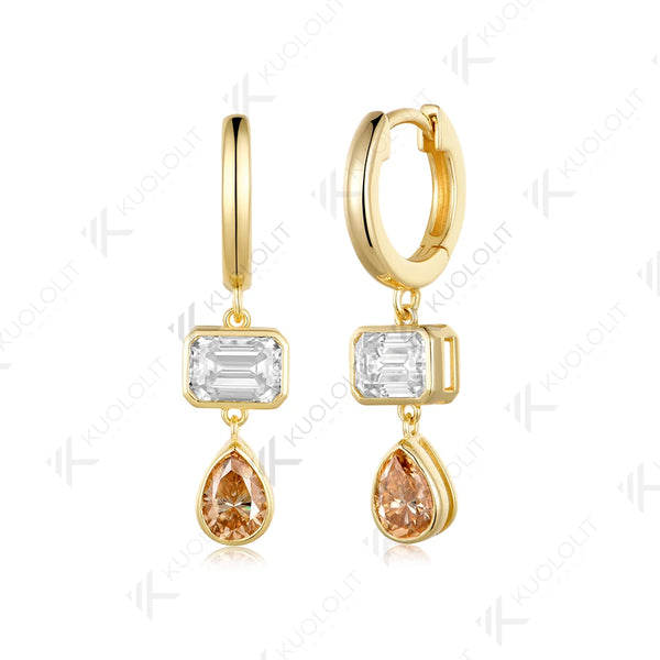 Kuololit 3.6CT Champagne Moissantie or Lab Pink Sapphire Necklace Earrings for Women Solid 14K 10K 585 Yellow Gold Hoop Earrings for Christmas Gift