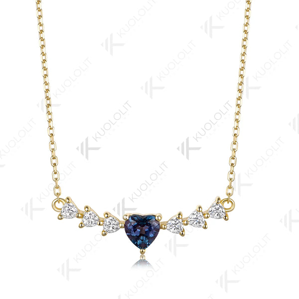 Kuololit 1.6CTW Lab Alexandrite Moissanite Custom Necklace for Women Solid 585 14K 10K Yellow Gold Necklace for Christmas Gifts