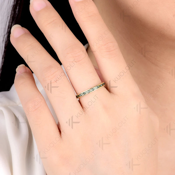 Kuololit 1.5CTW Cyan Moissanite Channel Set Ring for Women Solid14K10K 585 Yellow Gold Wedding Bands for Party Christmas Gifts