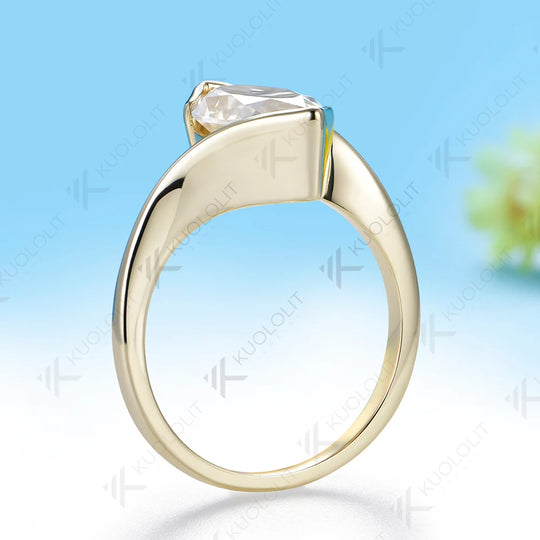 Kuololit 3CT Marquise Cut Moissanite Custom Ring for Women Solid 14K 10K  Yellow Gold Pear for Anniversary Christmas Gifts