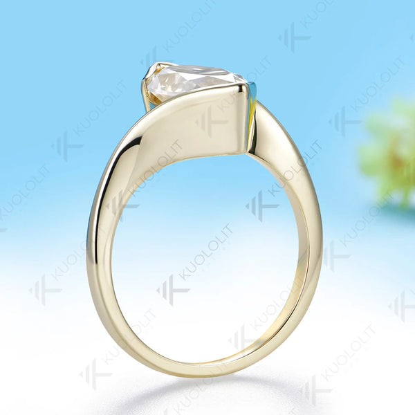 Kuololit 3CT Marquise Cut Moissanite Custom Ring for Women Solid 14K 10K  Yellow Gold Pear for Anniversary Christmas Gifts
