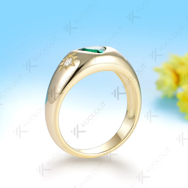 Kuololit 0.8CT Lab Grown Emerald Diamonds Ring for Women Solid 14K 10K 585 Yellow Gold Heart Ring for Anniversary Christmas Gift