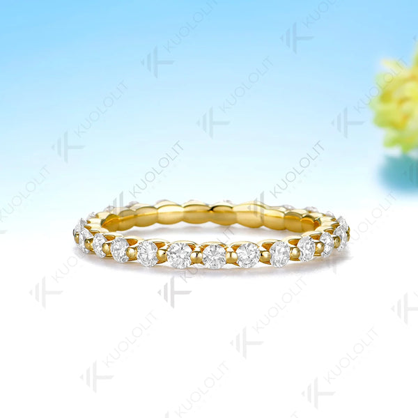 Kuololit  0.75CTW Lab Diamond Wedding Band for Women Solid 14K 10K Yellow Gold Eternity Full Band Ring for Engagement Christmas