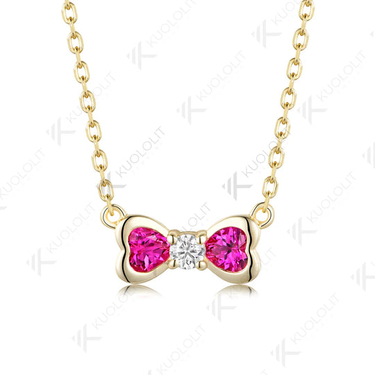 Kuololit 0.7CTW Lab Pink Sapphire Diamonds Heart Custom Necklace for Women Solid 585 14K 10K Yellow Gold Necklace for Christmas