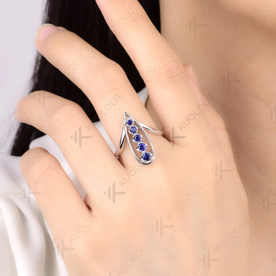 Kuololit 0.45CTW Lab Grown Blue Sapphire Custom Ring for Men Women Solid 10K 14K White Gold Engagement Ring for Christmas Gifts