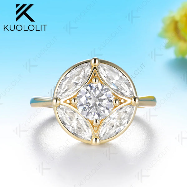 Kuololit 1.2CTW Moissanite Custom Ring for Women Solid 14K 10K 585 Yellow Gold Engagement Ring for Christmas Gifts Party
