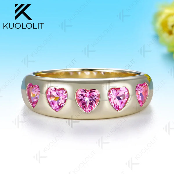 Kuololit 1.5CTW Lab Grown Pink Sapphire Wedding Band Custom Ring for Women Solid 14K 10K Yellow Gold for Christmas Gifts Party