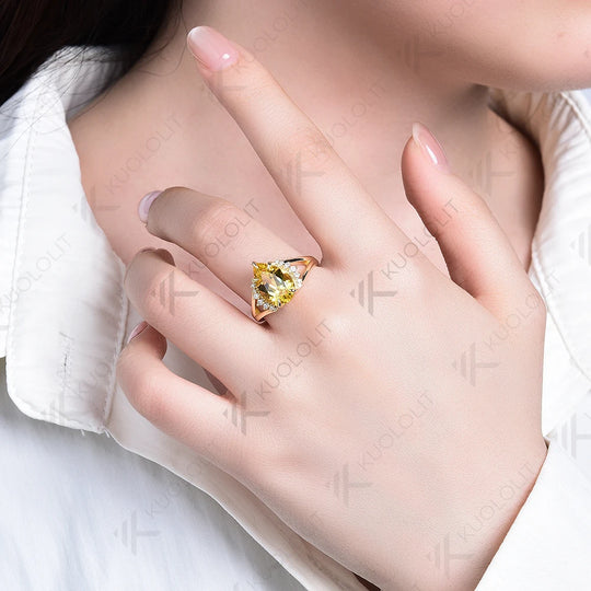 Kuololit 4CT Lab Grown Yellow Sapphire Moissanite Custom Ring for Women Solid 14K 10K 585 Yellow Gold for Christmas Gifts Party