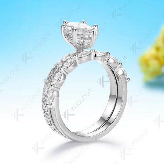 Kuololit 2CT Lab Grown Diamond Custom Set Ring for Women Solid 14K 10K 585 Yellow Gold Marquise for Christmas Wedding Engagement