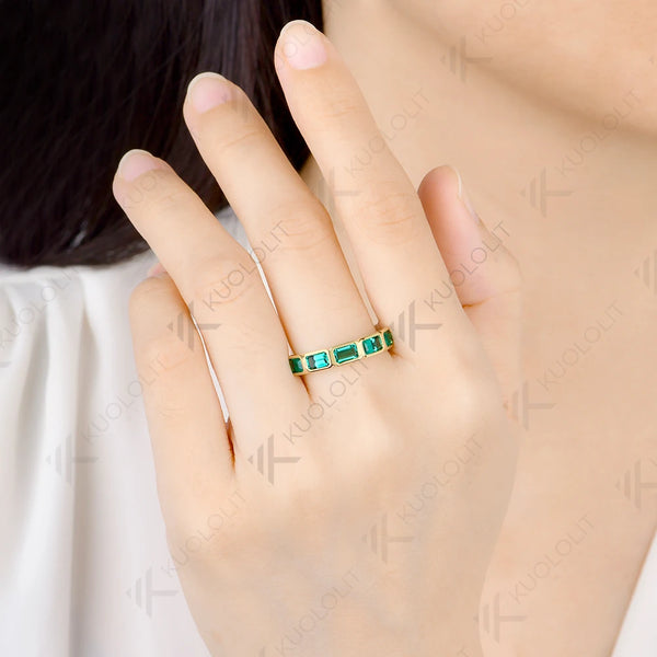 Kuololit 2.5CTW Lab Grown Emerald Ring for Women Solid 14K 10K Yellow Gold Emerald Wedding Band for Christmas Engagement Gift